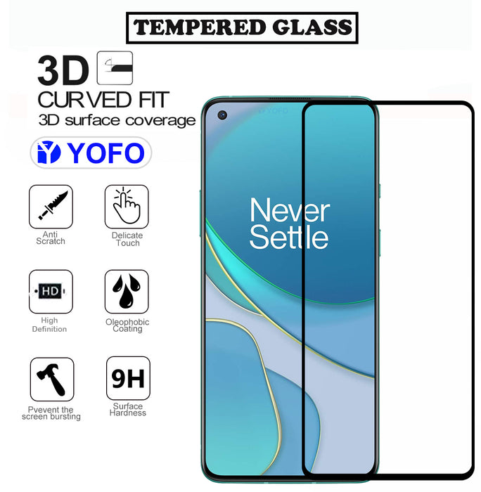 YOFO HD D+ Edge to Edge Full Screen Coverage Tempered Glass for Oneplus 8T- Full Glue Gorilla Glass (Black)