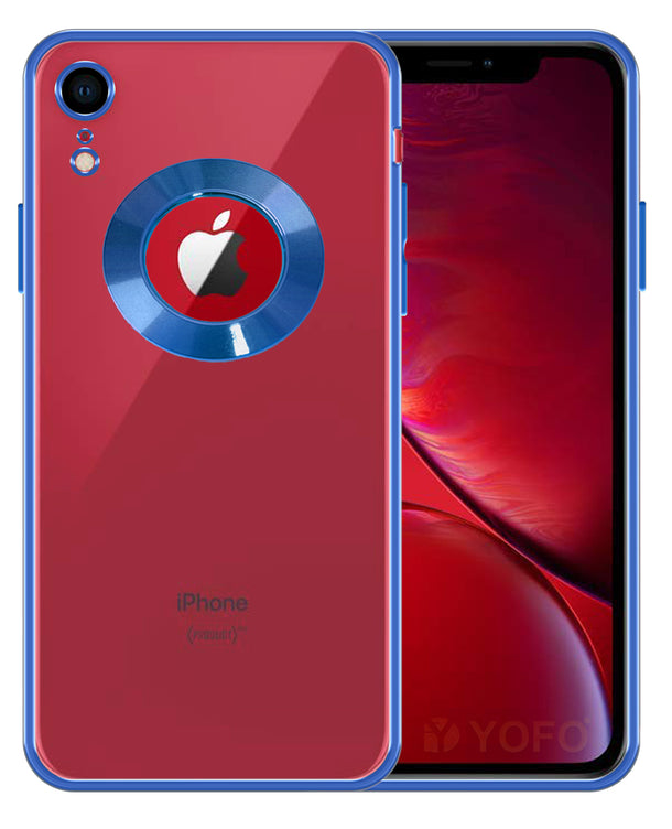 YOFO Electroplated Logo View Back Cover Case for Apple iPhone XR (Transparent|Chrome|TPU+Poly Carbonate)- Blue