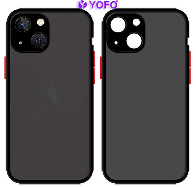 YOFO Back Cover for Apple iPhone 13 (6.1) (Translucent Matte Smoke Case|Soft Frame|Shockproof|Full Camera Protection) with Free Mobile Stand
