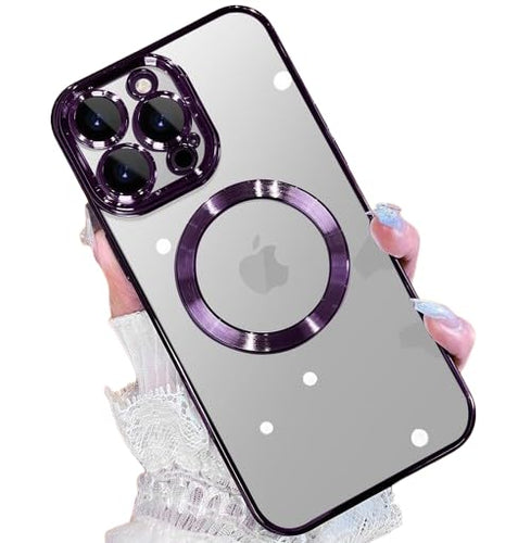 YOFO Electroplated Logo View Back Cover Case for Apple iPhone 13 Pro Max [6.7] (Transparent|Chrome|TPU+Poly Carbonate) (PURPLE)