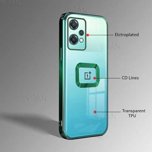 YOFO Electroplated Logo View Back Cover Case for OnePlus Nord CE-2 Lite (Transparent|Chrome|TPU+Poly Carbonate)- GREEN