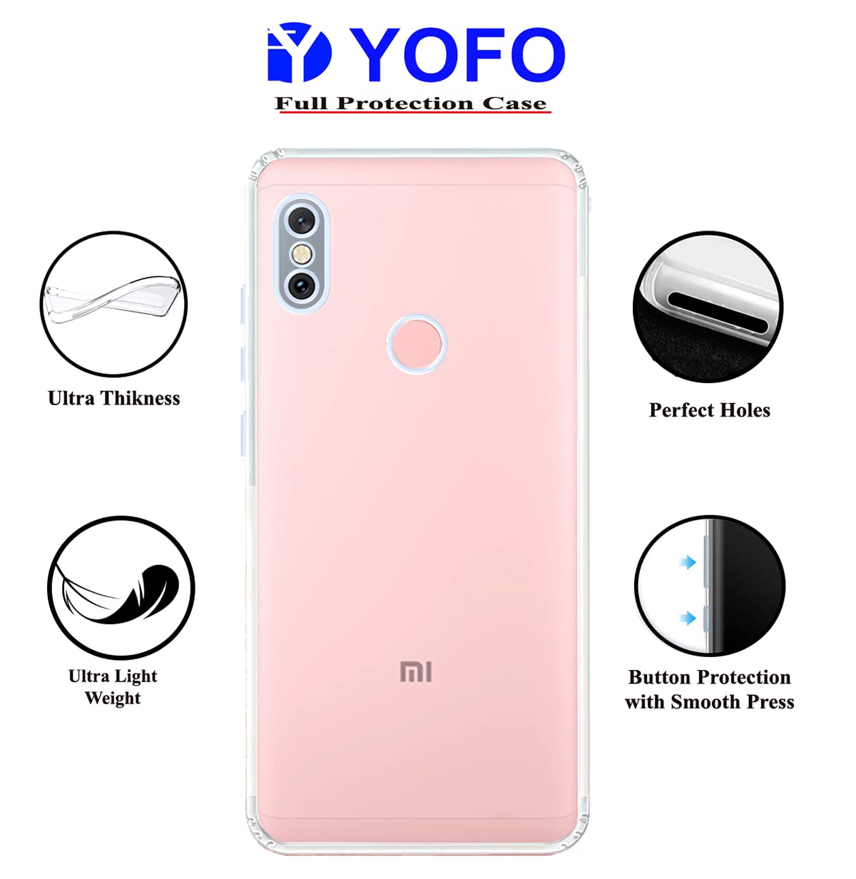 YOFO Back Cover for MI Redmi 6 Pro Shockproof TPU Cushioned Edges (Tra