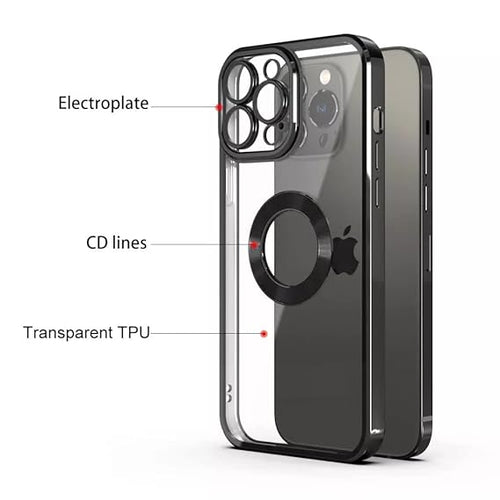 YOFO Electroplated Logo View Back Cover Case for Apple iPhone 13 Pro Max [6.7] (Transparent|Chrome|TPU+Poly Carbonate) (PURPLE)