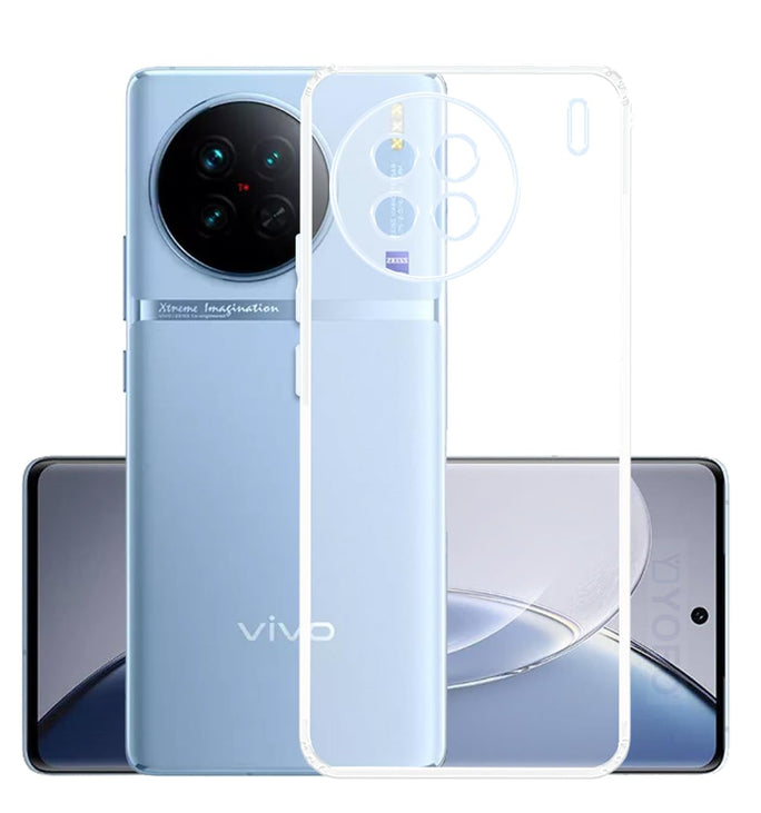 YOFO Back Cover for Vivo X90 Pro (Flexible|Silicone|Transparent|Full Camera Protection|Dust Plug)