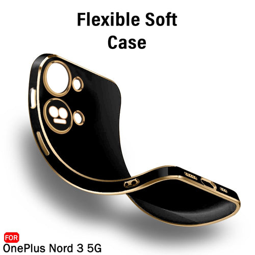 YOFO TPU Luxurious Golden-Plated Raised Lips For Camera&Screen Protection|Shockproof Design|Stylish Back Cover Case For Oneplus Nord 3 5G (Black)
