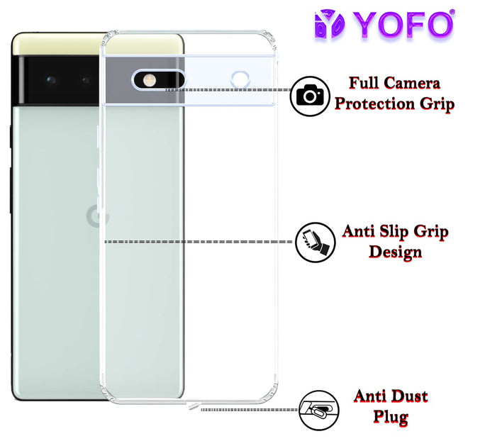 YOFO Premuim Back Cover for Google Pixel 6A (Flexible|Silicone|Transparent|Dust Plug|Camera Protection)