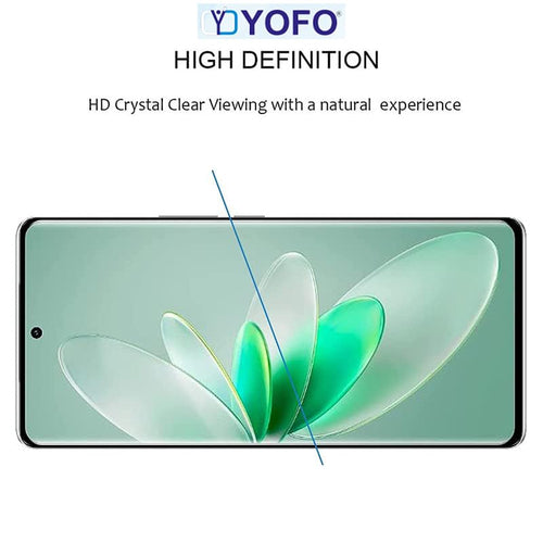 YOFO Premium HD+ Full Glue Tempered Glass For Vivo V40 / V40 Pro Full Glue Curved Glass 100% Fingerprint Working with self installation kit (NON UV GLASS)