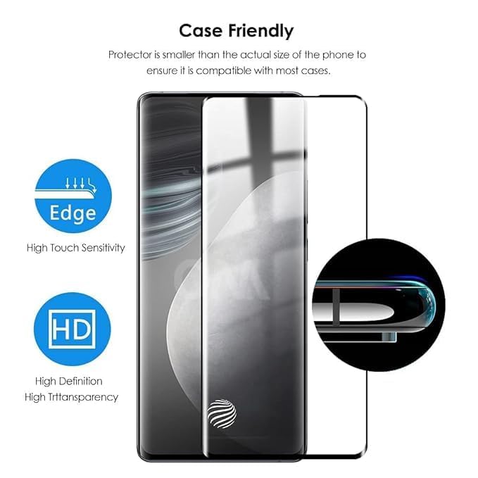 YOFO Curve Edge to Edge Full Screen Coverage Tempered Glass for " VIVO X90 PRO / X90 PRO PLUS  "- Full Glue Gorilla Glass (Black)