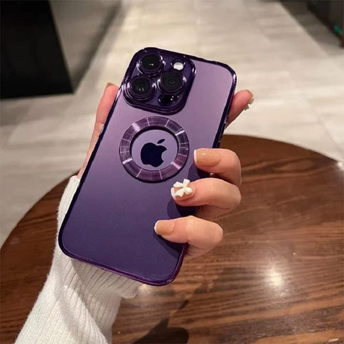 YOFO Electroplated Logo View Back Cover Case for Apple iPhone 13 Pro Max [6.7] (Transparent|Chrome|TPU+Poly Carbonate) (PURPLE)