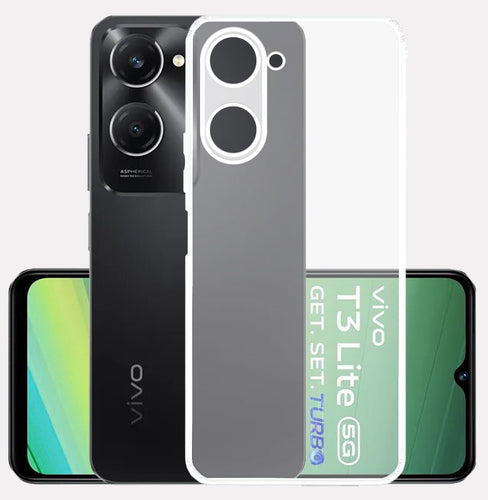 YOFO Back Cover for Vivo T3 Lite (5G) (Flexible|Silicone|Transparent|Full Camera Protection|Dust Plug)