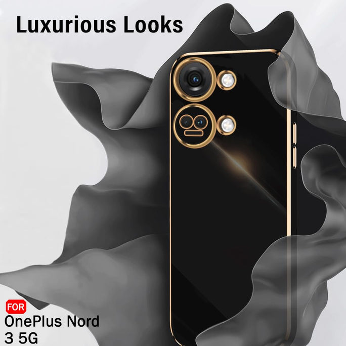YOFO TPU Luxurious Golden-Plated Raised Lips For Camera&Screen Protection|Shockproof Design|Stylish Back Cover Case For Oneplus Nord 3 5G (Black)