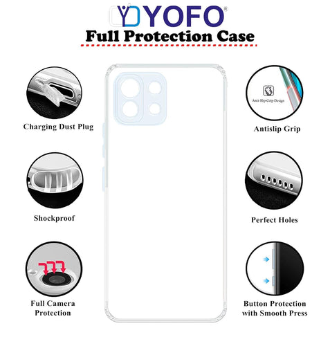 YOFO Back Cover for Xiaomi 11 (Flexible|Silicone|Transparent|Full Camera Protection|Anti Dust Plug)