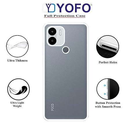YOFO Back Cover for Poco C51 (SlimFlexible|Silicone|Transparent|Camera Protection)