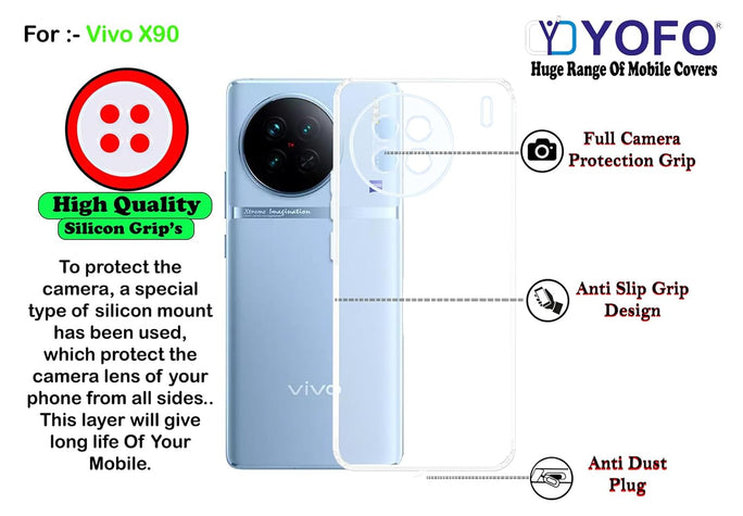 YOFO Back Cover for Vivo X90 Pro (Flexible|Silicone|Transparent|Full Camera Protection|Dust Plug)