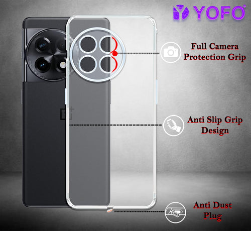 YOFO Back Cover for OnePlus 11R (5G) / OnePlus ACE 2 (Flexible|Silicone|Transparent|Full Camera Protection|Anti Dust Plug)