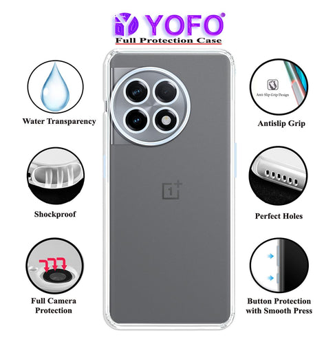 YOFO Back Cover for OnePlus 11 (Flexible|Silicone|Transparent|Full Camera Protection|Anti Dust Plug)