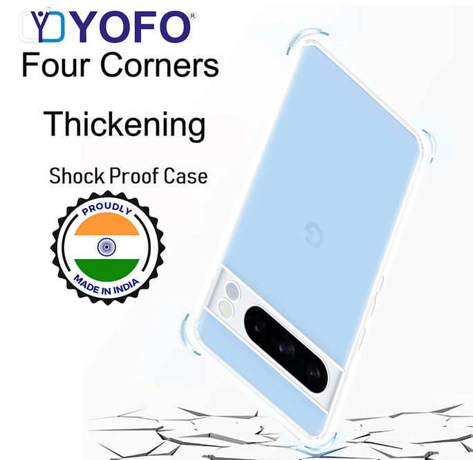 YOFO Back Cover for Google Pixel 8 Pro (5G) (Flexible|Silicone|Transparent|Full Camera Protection|Dust Plug)