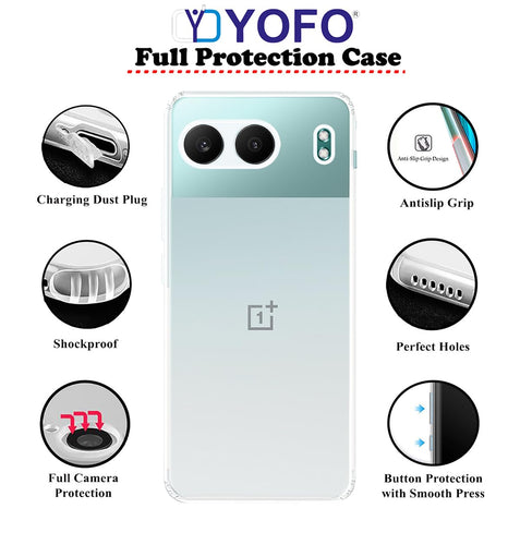 YOFO Back Cover for OnePlus Nord 4 (5G) (Flexible|Silicone|Transparent|Full Camera Protection|Dust Plug)