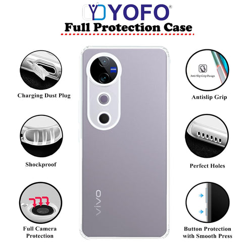 YOFO Back Cover for Vivo V40 / V40 Pro/Vivo T3 Ultra (5G) (Flexible|Silicone|Transparent|Full Camera Protection|Dust Plug)