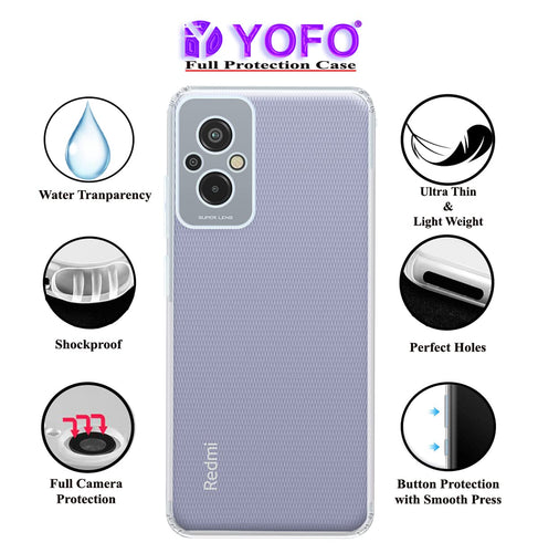 YOFO Back Cover for Redmi 11 Prime (4G) (Silicone|Transparent|Camera Protection)