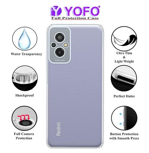 YOFO Back Cover for Redmi 11 Prime (4G) (Silicone|Transparent|Camera Protection)