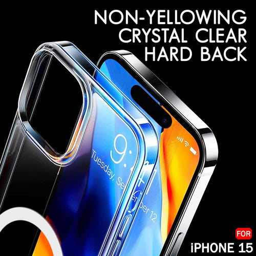 YOFO MagPro Back Cover Case for iPhone 15 Shockproof Slim Thin Non-Yellowing Scratch Resistant Military-Grade Protection Compatible with MagSafe - Transparent