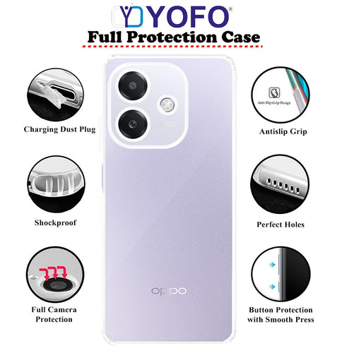 YOFO Back Cover for Oppo A3x (5G) (Flexible|Silicone|Transparent|Full Camera Protection|Dust Plug)