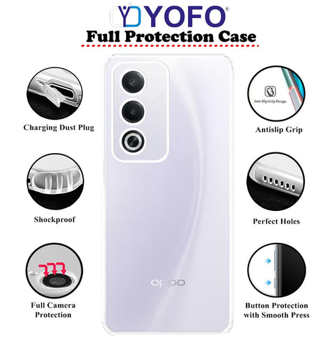 YOFO Back Cover for Oppo A3 Pro (5G) (Flexible|Silicone|Transparent|Full Camera Protection|Dust Plug)