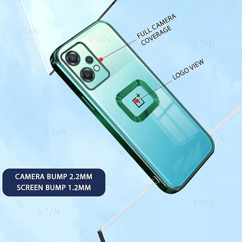 YOFO Electroplated Logo View Back Cover Case for OnePlus Nord CE-2 Lite (Transparent|Chrome|TPU+Poly Carbonate)- GREEN