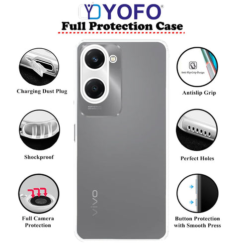 YOFO Back Cover for Vivo T3 Lite (5G) (Flexible|Silicone|Transparent|Full Camera Protection|Dust Plug)