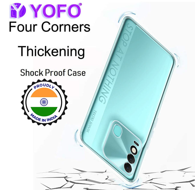 YOFO Back Cover for Tecno Spark 8 / 8T (Flexible|Silicone|Transparent|Dust Plug|Camera Protection)