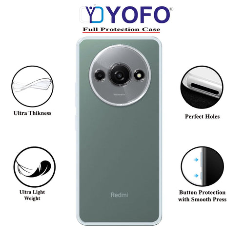 YOFO Back Cover for Mi Redmi A3 2024 (Flexible|2.0MM|Silicone|Transparent|Full Camera Protection)
