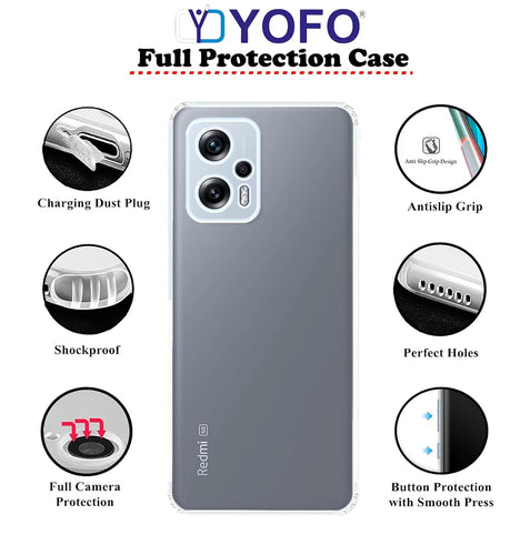YOFO Back Cover for Redmi K50i (Flexible|Silicone|Transparent|Full Camera Protection|Anti Dust Plug)