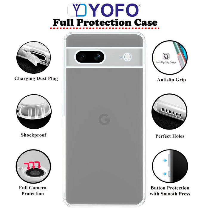 YOFO Back Cover for Google Pixel 7 (SlimFlexible|Silicone|Transparent|Camera Protection|DustPlug)