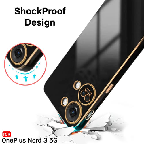 YOFO TPU Luxurious Golden-Plated Raised Lips For Camera&Screen Protection|Shockproof Design|Stylish Back Cover Case For Oneplus Nord 3 5G (Black)
