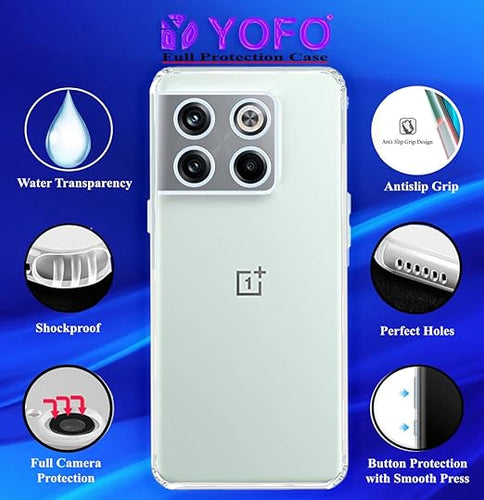 YOFO Back Cover for OnePlus 10T (5G) (Flexible|Silicone|Transparent|Full Camera Protection|Anti Dust Plug)