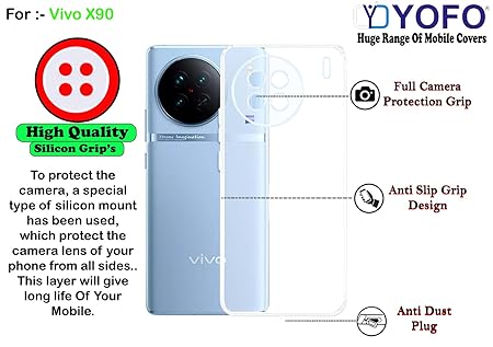 YOFO Back Cover for Vivo X90(5G) (Flexible|Silicone|Transparent|Full Camera Protection|Dust Plug)
