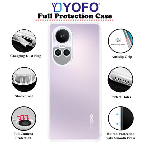 YOFO Back Cover for Oppo Reno 10/10 Pro (SlimFlexible|Silicone|Transparent|Camera Protection|DustPlug)