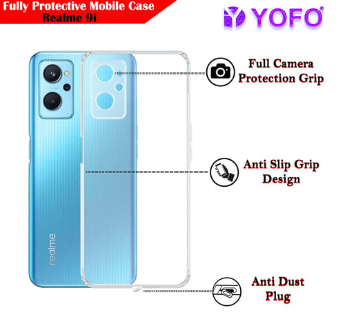YOFO Back Cover for Realme 9i 4G (Flexible|Silicone|Transparent|Dust Plug|Camera Protection)