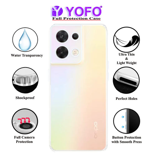 YOFO Back Cover for Oppo Reno 8 (5G) (Silicone|Transparent|Camera Protection)