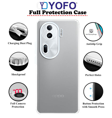 YOFO Back Cover for Oppo Reno 11 Pro (5G) (Flexible|Silicone|Transparent|Full Camera Protection|Anti Dust Plug)