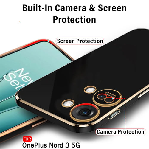 YOFO TPU Luxurious Golden-Plated Raised Lips For Camera&Screen Protection|Shockproof Design|Stylish Back Cover Case For Oneplus Nord 3 5G (Black)