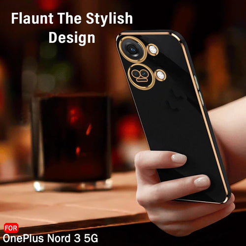YOFO TPU Luxurious Golden-Plated Raised Lips For Camera&Screen Protection|Shockproof Design|Stylish Back Cover Case For Oneplus Nord 3 5G (Black)