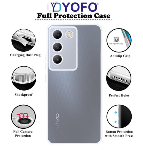 YOFO Back Cover for Vivo T3 (5G) (Flexible|Silicone|Transparent|Full Camera Protection|Dust Plug)