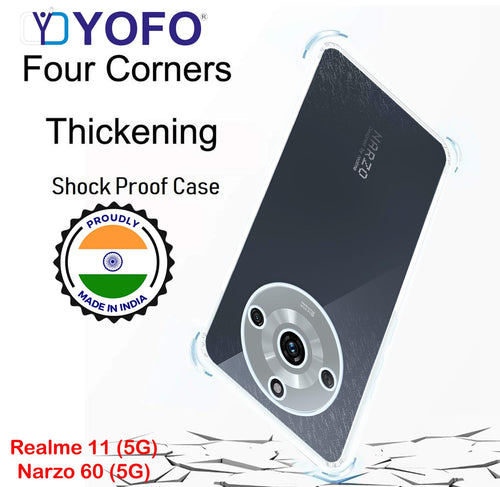 YOFO Back Cover for Realme 11 (5G)/Narzo 60 (5G) (SlimFlexible|Silicone|Transparent|Camera Protection|DustPlug)