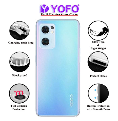 YOFO Back Cover for Oppo Reno 7 (5G) (Flexible|Silicone|Transparent|Full Camera Protection)