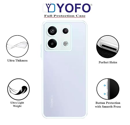YOFO Back Cover for Mi Redmi Note 13 2.0 MM (Flexible|Silicone|Transparent|Full Camera Protection)