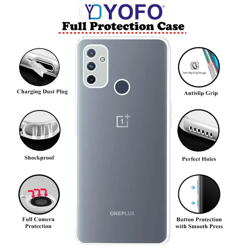 YOFO Back Cover for OnePlus Nord N100 (Flexible|Silicone|Transparent|Full Camera Protection|Dust Plug)