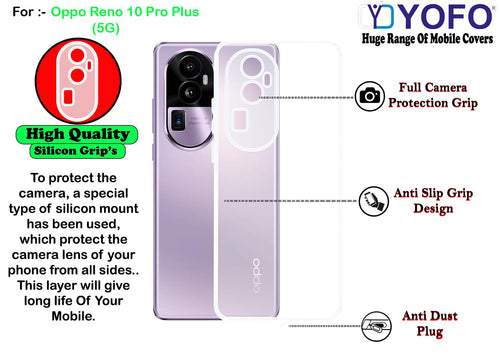 YOFO Back Cover for Oppo Reno 10 Pro Plus (5G)(Flexible|Silicone|Transparent|Full Camera Protection|Dust Plug)