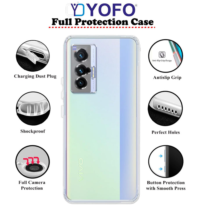 YOFO Back Cover for Vivo X70 (Flexible|Silicone|Transparent|Full Camera Protection|Dust Plug)